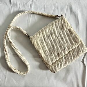 Vintage Cream Flat Beaded Long Shoulder Bag